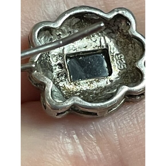 Vintage Sterling Silver 925 Onyx Marcasite Hook Earrings Signed DBJ - Picture 6 of 9